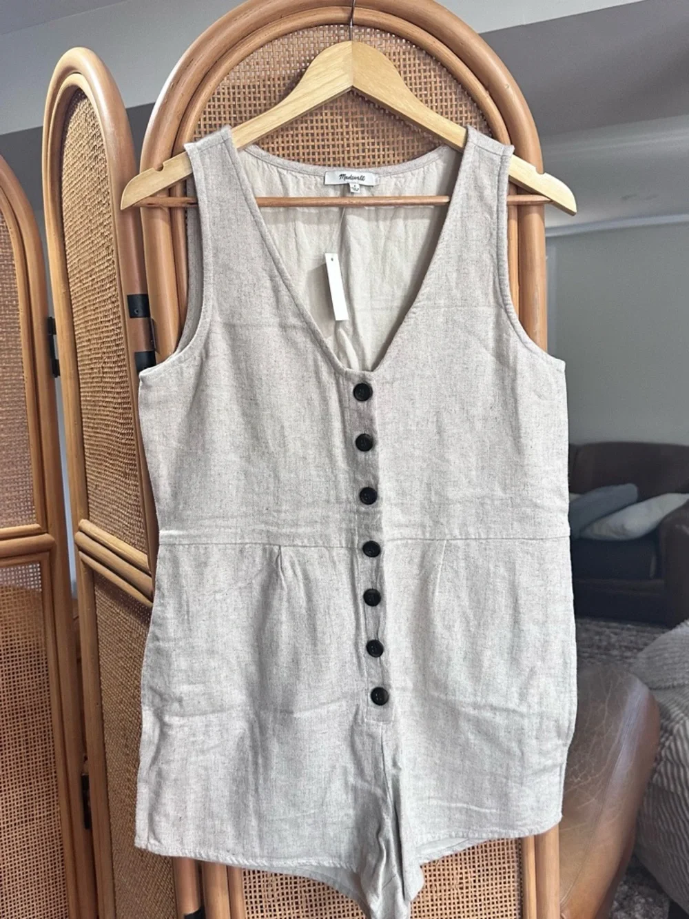 Madewell Beige Linen-Blend Sleeveless Romper - Picture 1 of 6